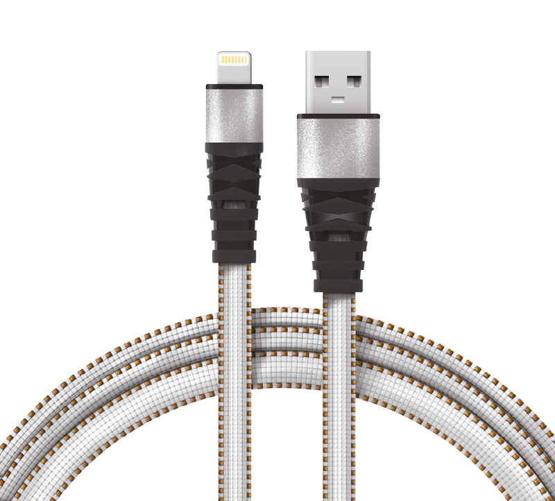 Кабель USB-A – Lightning, 2,4A, 1м, в белой нейлоновой оплетке, плоский REXANT