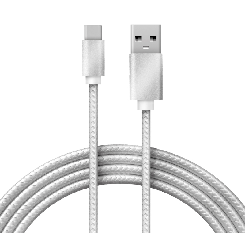 Кабель USB-A – Type-C, 2,4A, 1м, в серебрянной нейлоновой оплетке REXANT