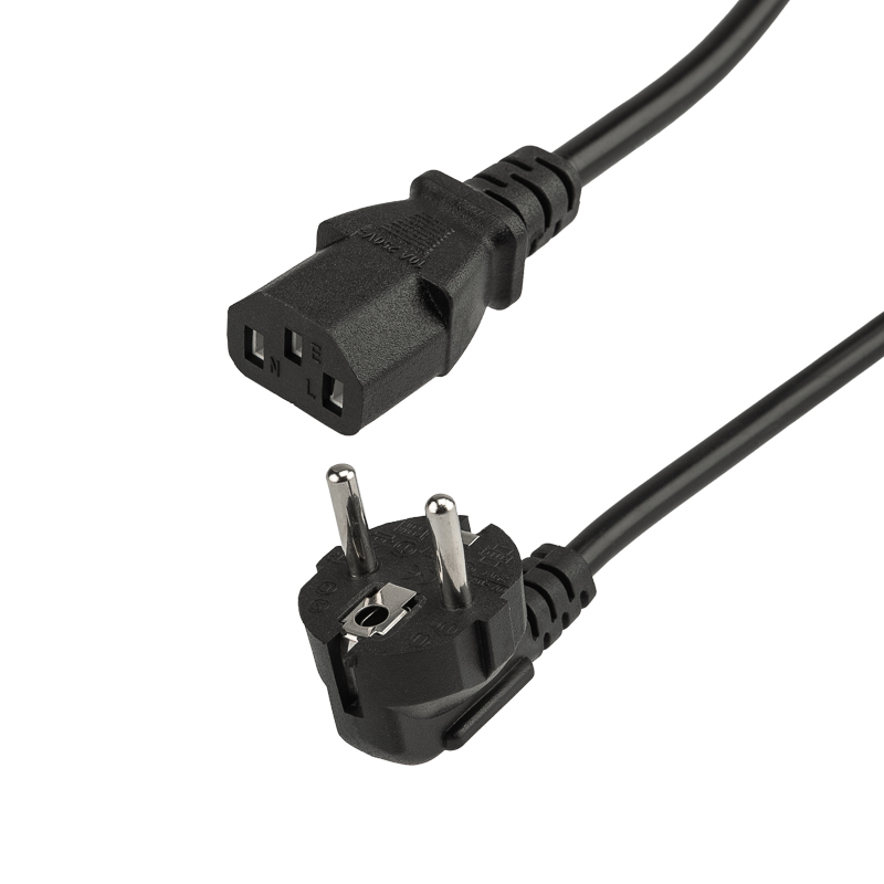 Шнур сетевой, вилка угловая СЕЕ 7/7(Schuko) - разъем IEC 320 C13, кабель 3x0,75 мм², длина 1,8 метра (PE пакет) REXANT