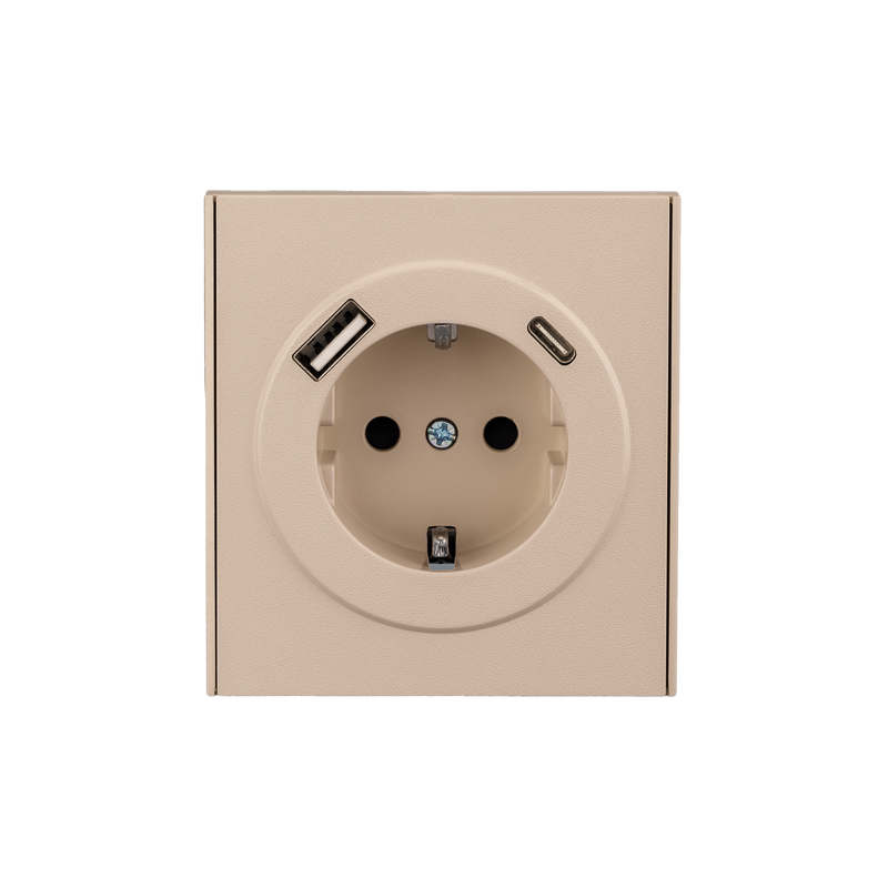 Розетка STRONG 1-ая с/з с/у з/ш 16А с USB A+C быстрой зарядки 5В/3А шелк KRANZ
