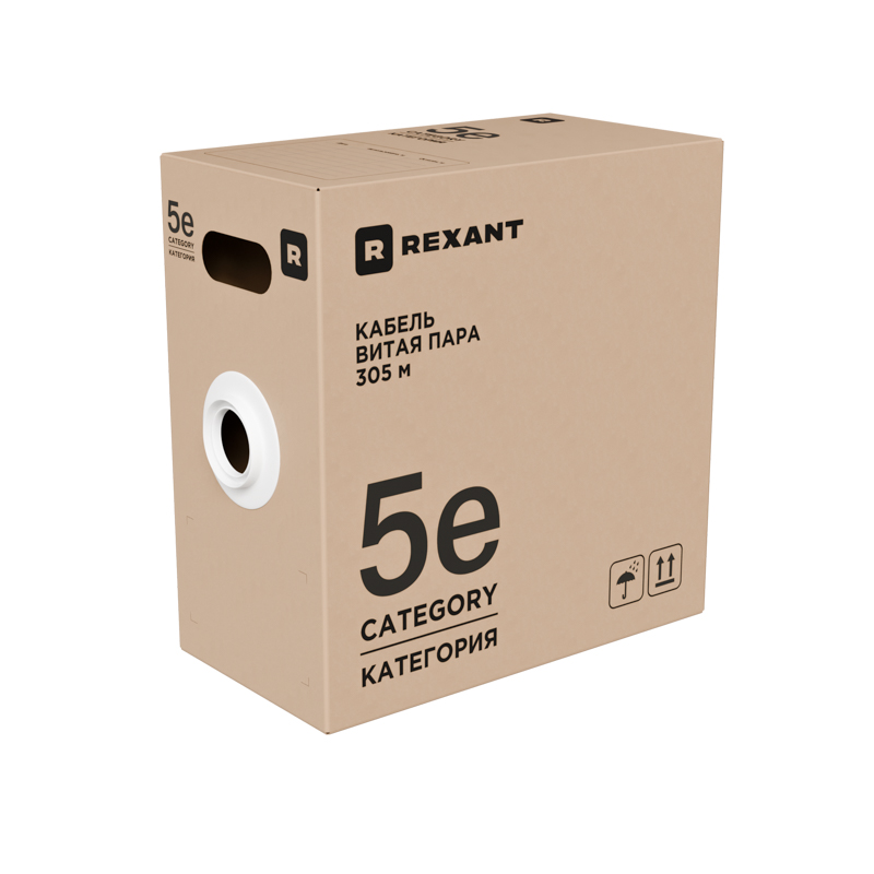Кабель витая пара U/UTP, CAT 5e, LSZH нг(А)-HF, 4PR, 24AWG, внутренний, однопроволочный, оранжевый, 305м, РФ REXANT