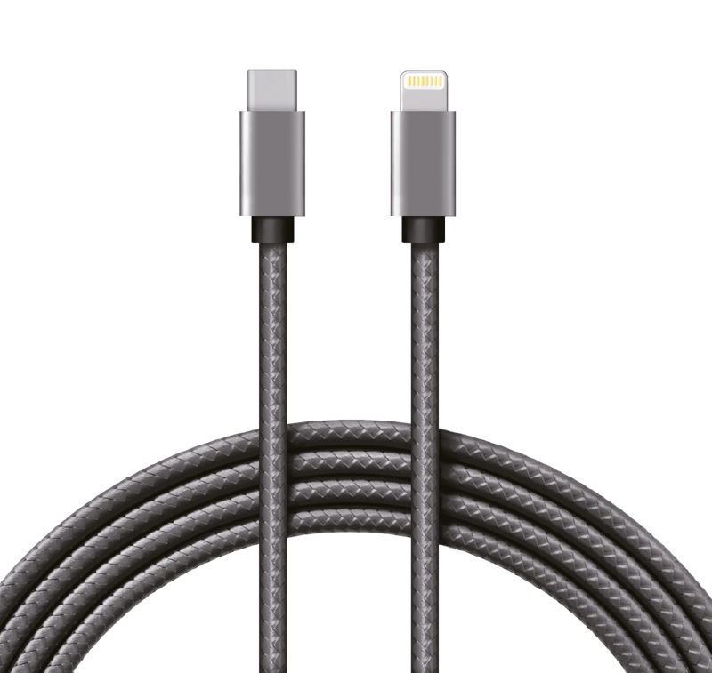 Кабель Type-C – Lightning, 2,4A 1м, в нейлоновой графитовой оплетке, Power Delivery REXANT