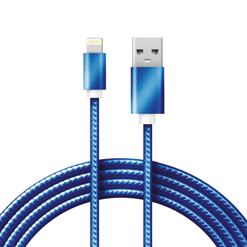 Кабель USB-A – Lightning, 2,4A 1м, в синей нейлоновой оплетке REXANT