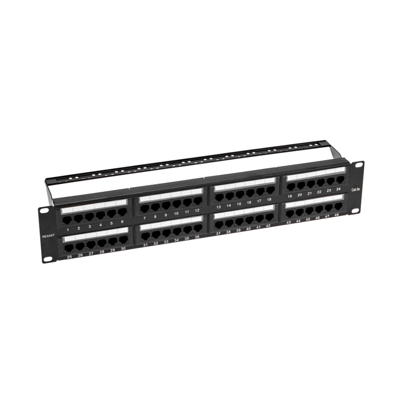 Патч-панель 19" с кабельным органайзером 2U, CAT 5e, 48 портов RJ-45, неэкранированная, Dual IDC REXANT