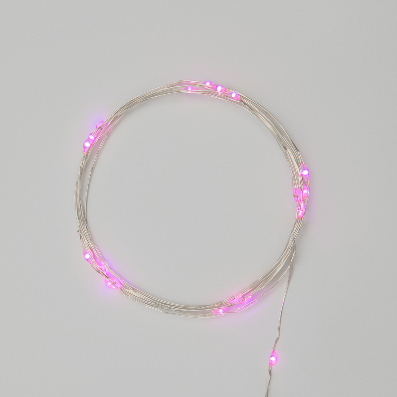 Гирлянда светодиодная Роса 2м, 20LED, РОЗОВЫЙ, IP20, тонкий батарейный блок, 2хCR2032 в комплекте NEON-NIGHT