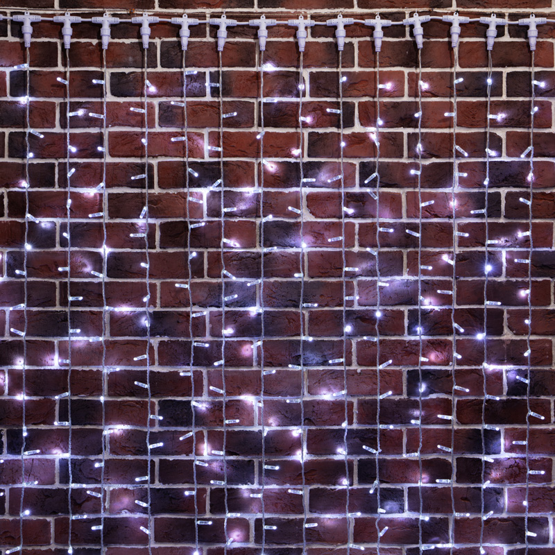 Гирлянда светодиодная Занавес 2х9м 1200 LED БЕЛЫЙ прозрачный ПВХ IP65 постоянное свечение 230В нужен блок 303-500-1 NEON-NIGHT