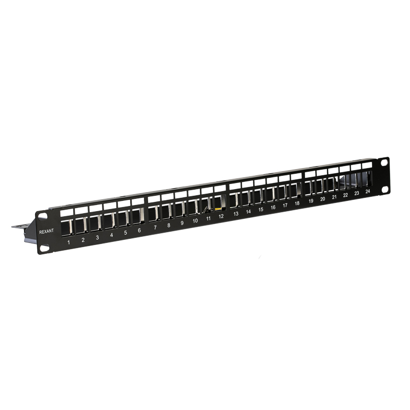 Патч-панель 19" наборная с кабельным органайзером 1U, 24 порта RJ-45, экранированная REXANT