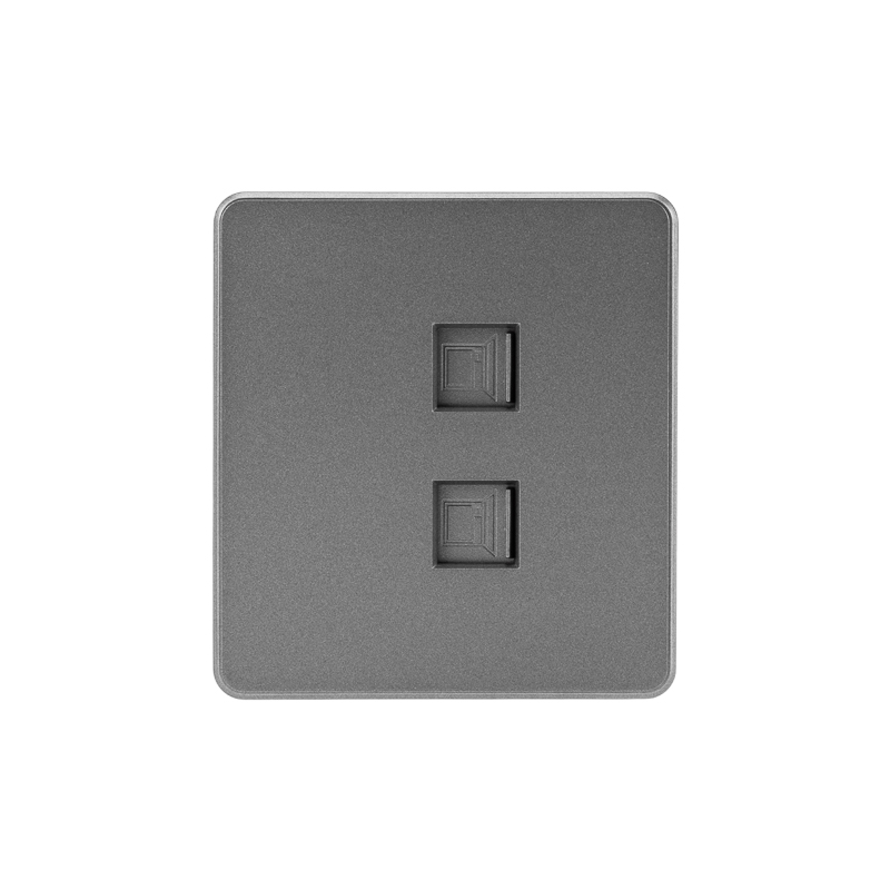 Розетка ROUND компьютерная двойная RJ45+RJ45 кат6 с/у титан KRANZ