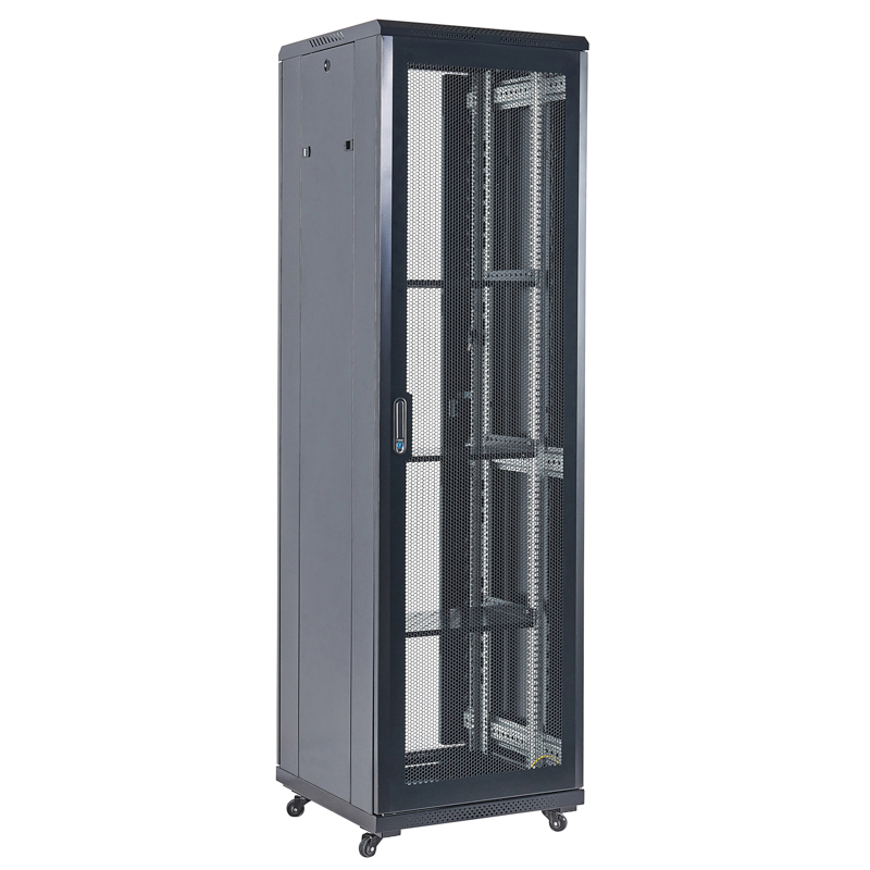 Шкаф телекоммуникационный напольный 19" 42U 600×800×2054мм, дверь перфорация, перфорированная задняя дверь, разборный, черный (RAL 9005) REXANT
