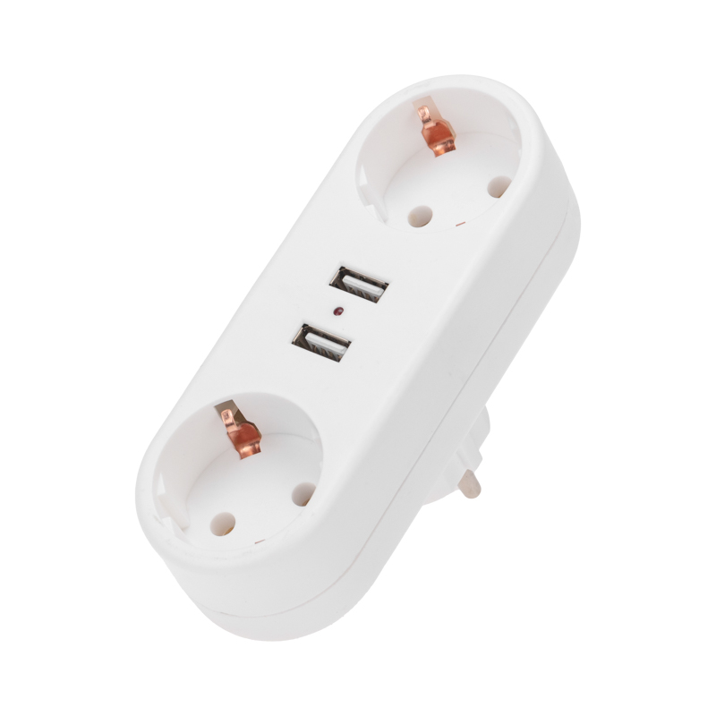 Двойник электрический линейный 16А с/з, 2 USB-разъема, 2,4А, белый REXANT