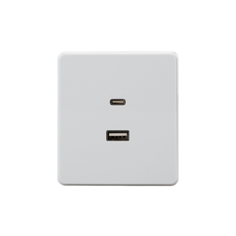 Розетка ROUND USB-A+Type-C 3А с функцией быстрой зарядки перламутр KRANZ
