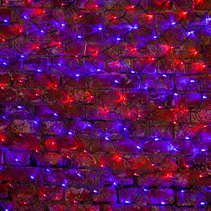 Гирлянда светодиодная Сеть 2х1,5м 288 LED КРАСНЫЙ/СИНИЙ черный ПВХ IP65 свечение с динамикой 230В контроллер в комплекте NEON-NIGHT