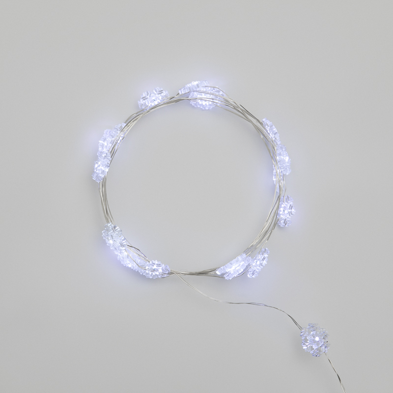 Гирлянда светодиодная Снежинки, 2м, 20LED, БЕЛЫЙ, IP20, 2хCR2032 в комплекте NEON-NIGHT