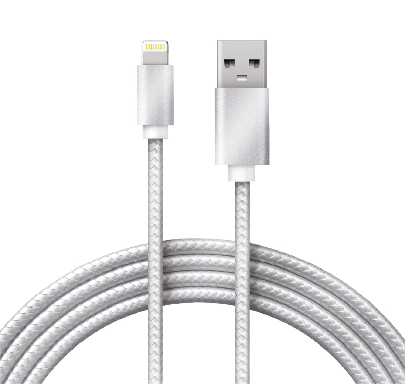 Кабель USB-A – Lightning, 2,4А, 1м, в серебристой нейлоновой оплетке REXANT