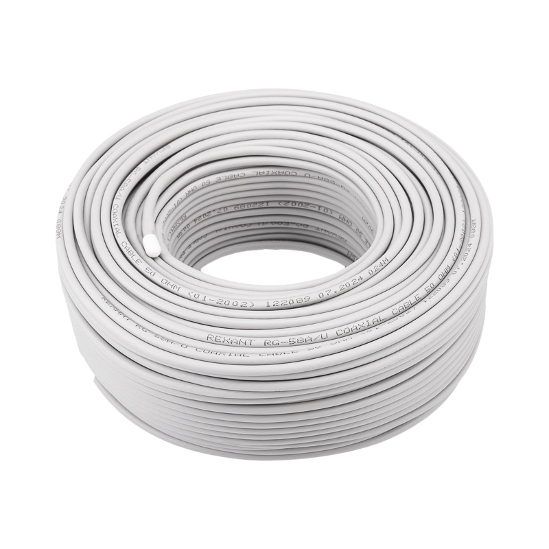 Кабель коаксиальный RG-58 A/U, 50 Ом, Cu/Al/Cu, 64%, 100м, внутренний, серый REXANT