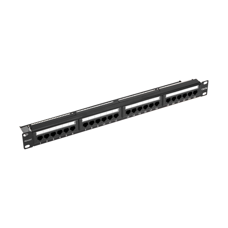 Патч-панель 19" с кабельным органайзером 1U, CAT 5e, 24 порта RJ-45, неэкранированная, Dual IDC REXANT