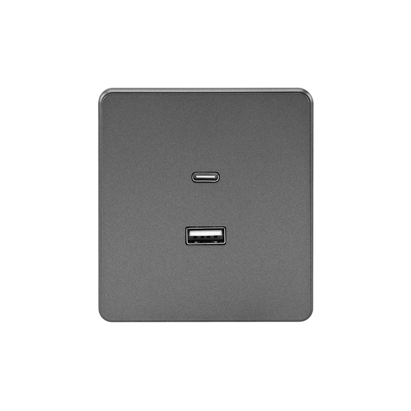 Розетка ROUND USB-A+Type-C 3А с функцией быстрой зарядки титан KRANZ