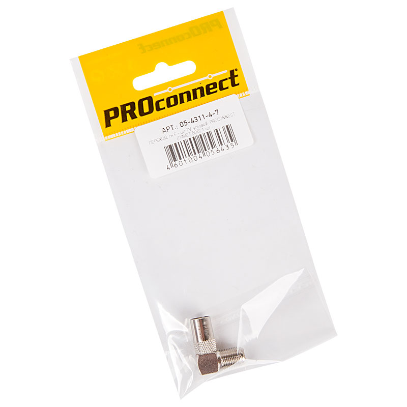 Переходник антенный, гнездо F – штекер ТВ, угловой, 1 шт. PROconnect