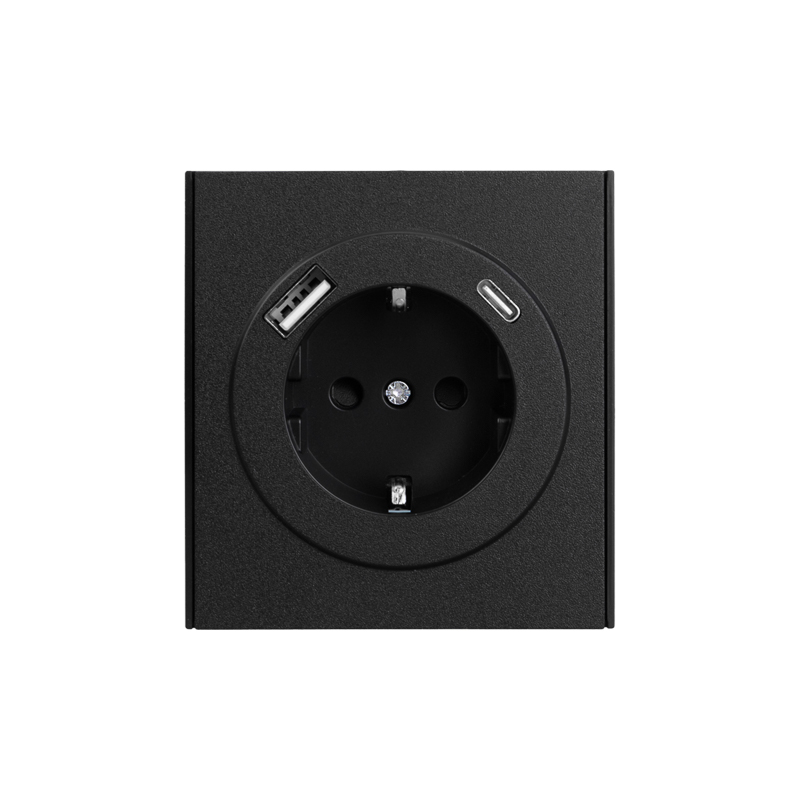 Розетка STRONG 1-ая с/з с/у з/ш 16А с USB A+C быстрой зарядки 5В/3А антрацит KRANZ