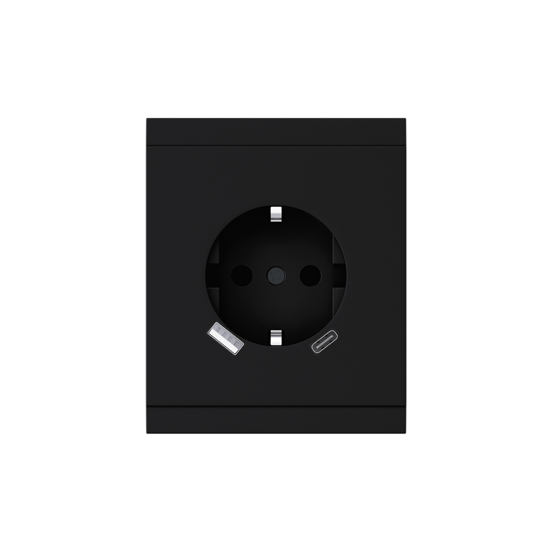 Розетка SETE 1-ая с/з с/у з/ш 16А с USB A+C быстрой зарядки 5В/3А антрацит IP20/IP44 KRANZ