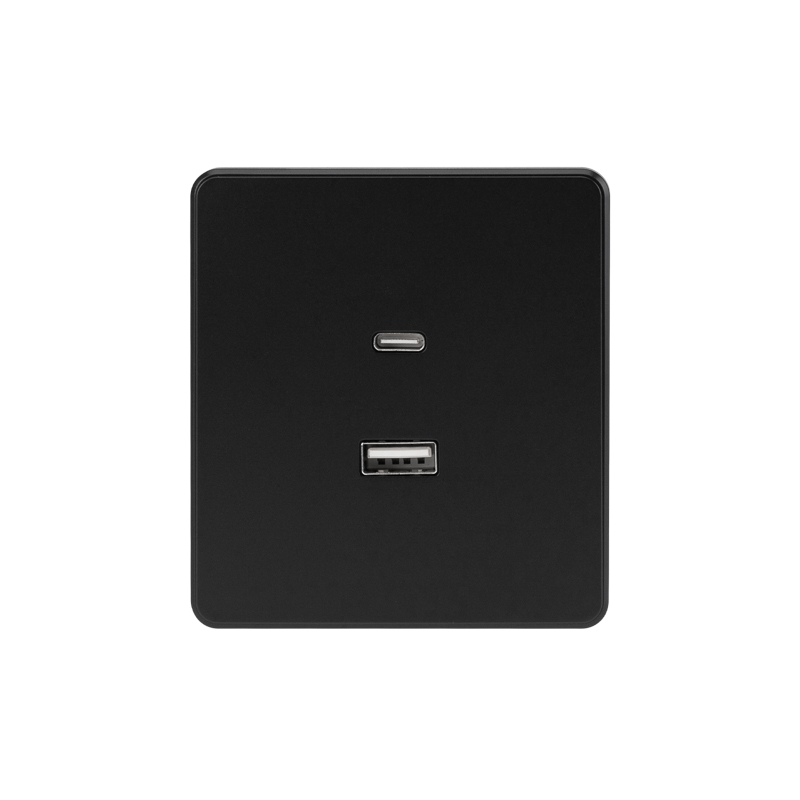 Розетка ROUND USB-A+Type-C 3А с функцией быстрой зарядки оникс KRANZ