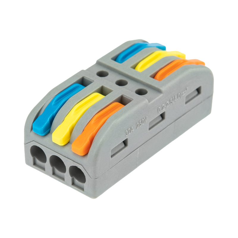 Клемма СМК 222-423 проходная 3 полюса (0,08-4 мм²), серая (25 шт./уп.) REXANT