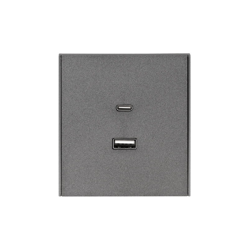 Розетка STRONG USB-A+Type-C 3А с функцией быстрой зарядки графит KRANZ