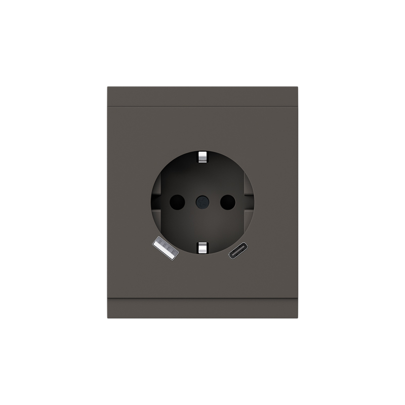 Розетка SETE 1-ая с/з с/у з/ш 16А с USB A+C быстрой зарядки 5В/3А графит IP20/IP44 KRANZ