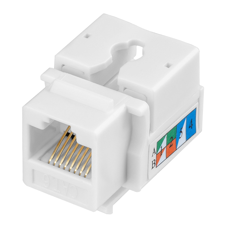 Модуль Keystone Jack RJ-45 CAT 6 неэкранированный 110 IDC тип 90 градусов, белый REXANT