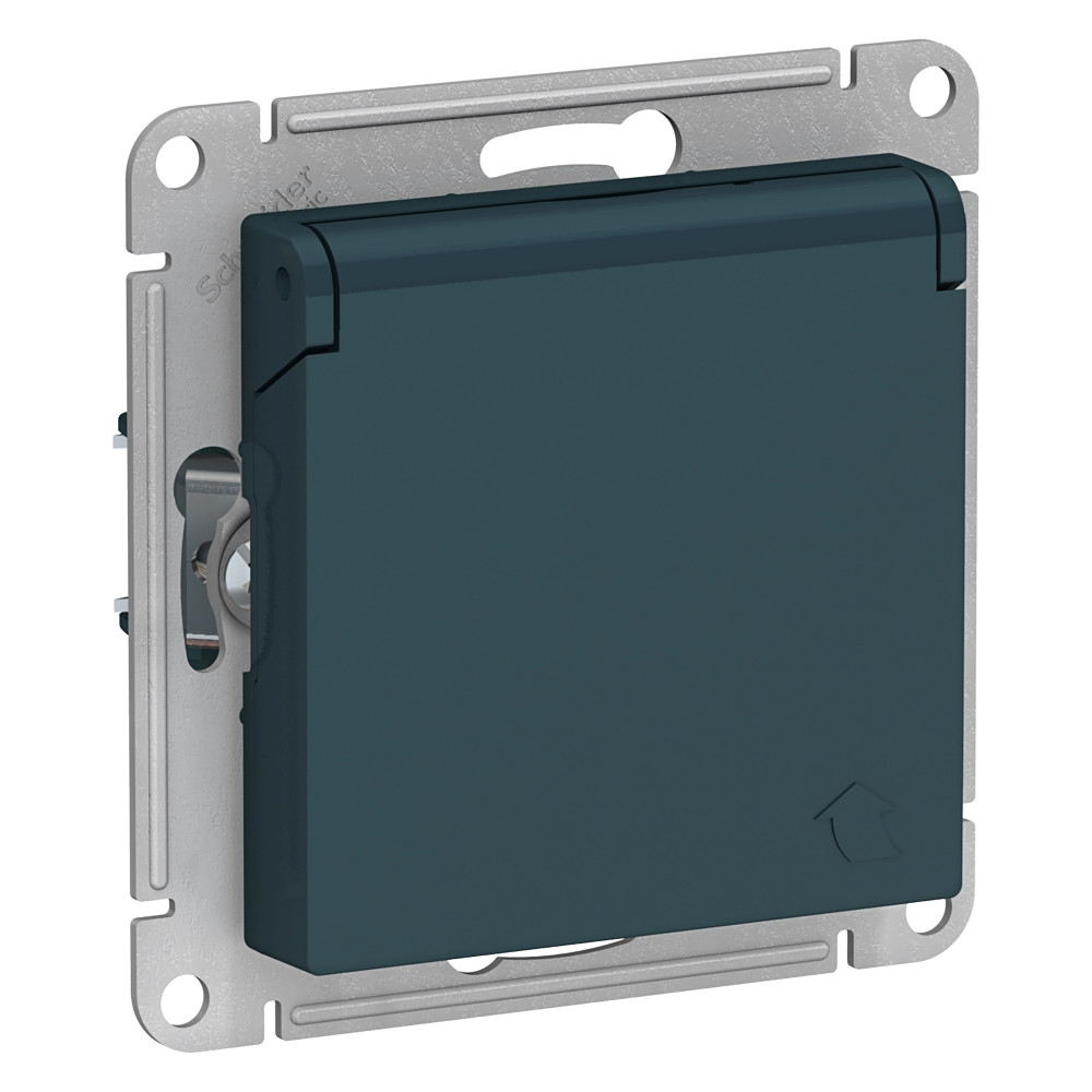 ATLASDESIGN РОЗЕТКА с зазем. со шторками с крышкой, 16А, IP20, механизм, ИЗУМРУД