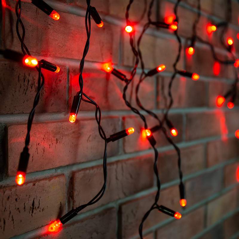 Гирлянда светодиодная Бахрома (Айсикл) 2,4х0,6м 88 LED КРАСНЫЙ черный ПВХ IP65 постоянное свечение 230В блок в комплекте NEON-NIGHT