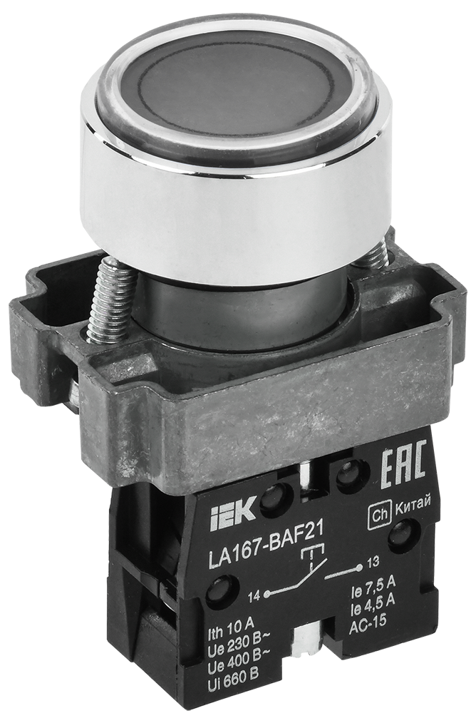 Кнопка управления LA167-BAF21 d=22мм 1NO черная IEK