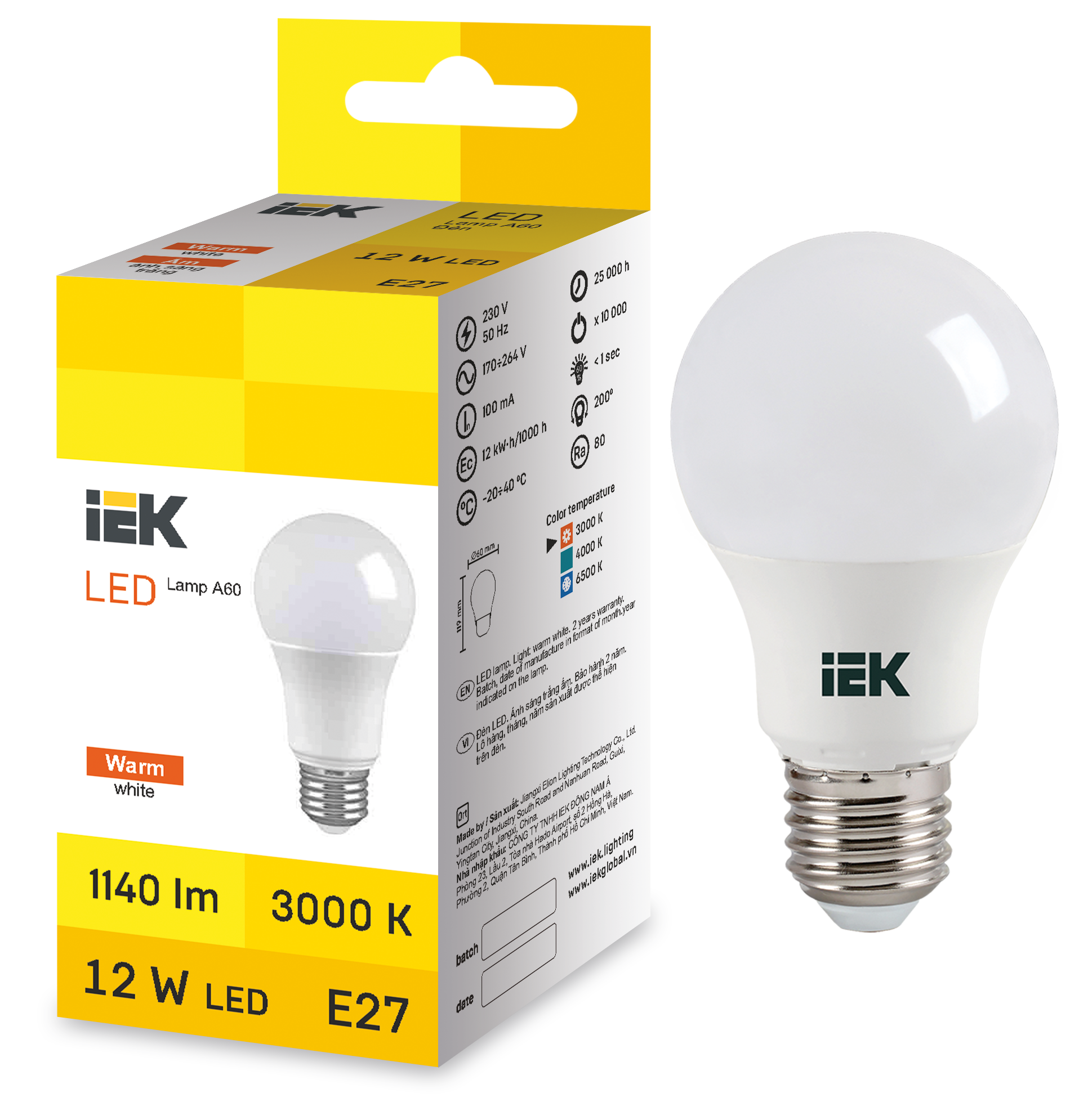 LED Bulb A60 12W 3000K E27 IEK