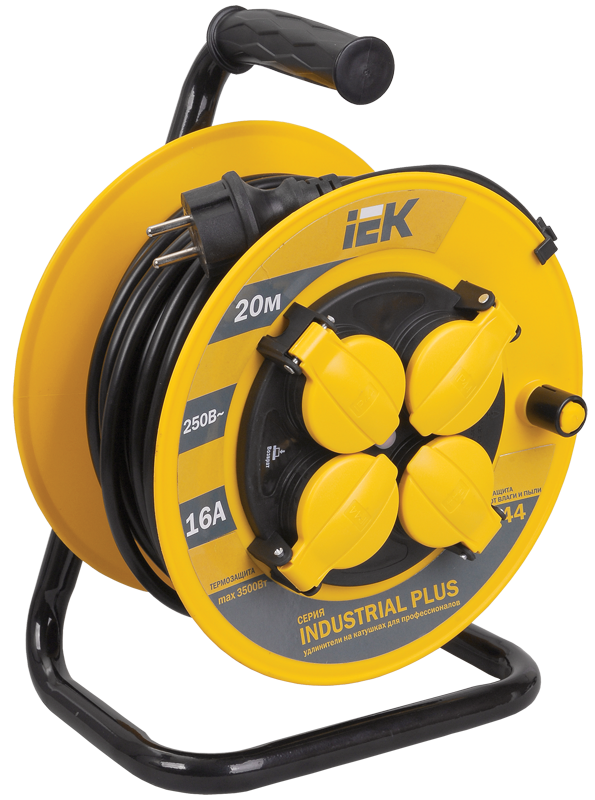 INDUSTRIAL PLUS Катушка УК20 4 места IP44 с заземлением с термозащитой 3х1,5мм2 20м IEK