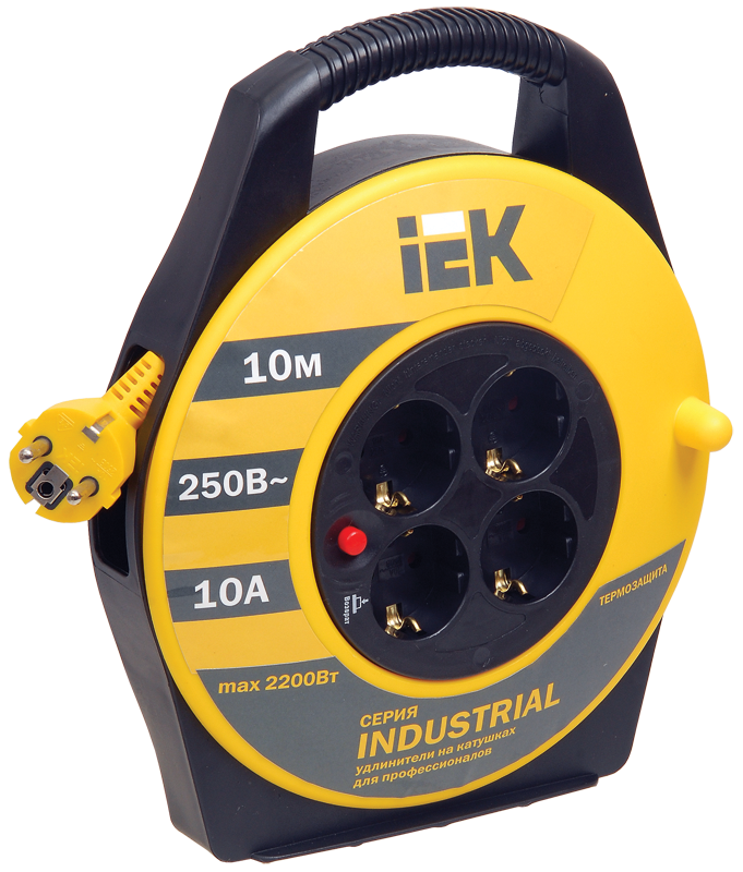 INDUSTRIAL Катушка УК10 4 места с заземлением с термозащитой 3х1,0мм2 10м IEK