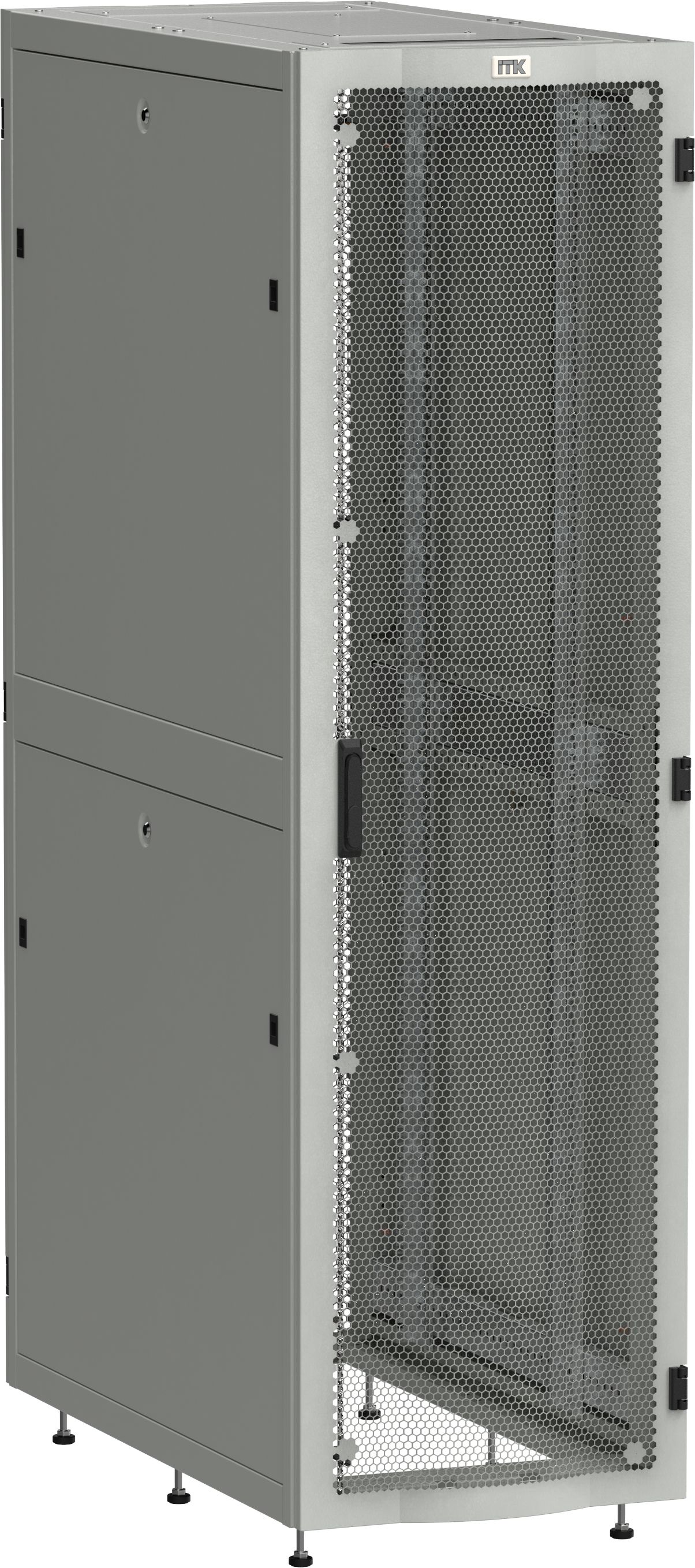 ITK LINEA S Шкаф серверный 19" 48U 600х1200мм передняя дверь двухстворчатая перфорированная задняя дверь перфорированная серый RAL 7035