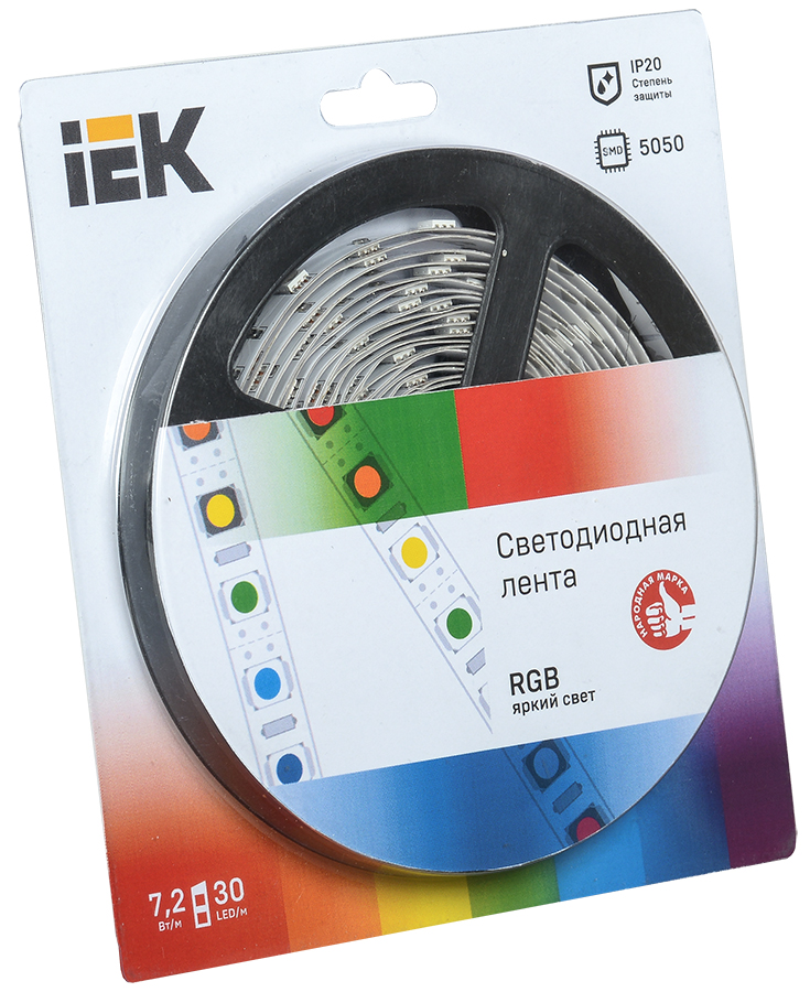 Лента LED 5м блистер LSR-5050RGB30-7,2-IP20-12V полноцветная IEK