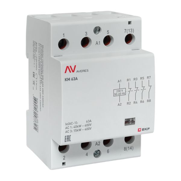 Контактор модульный КМ 63А 4NC 230В АС (3 мод.) AVERES EKF