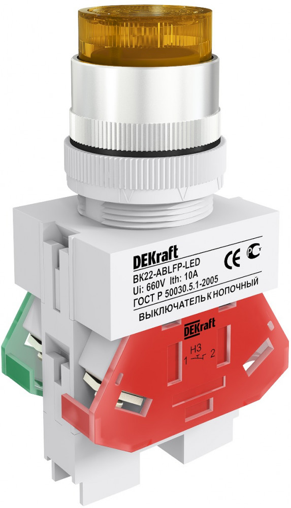 Выкл. кноп. ABLFP D22 ЖЕЛТЫЙ LED 220В ВK-22
