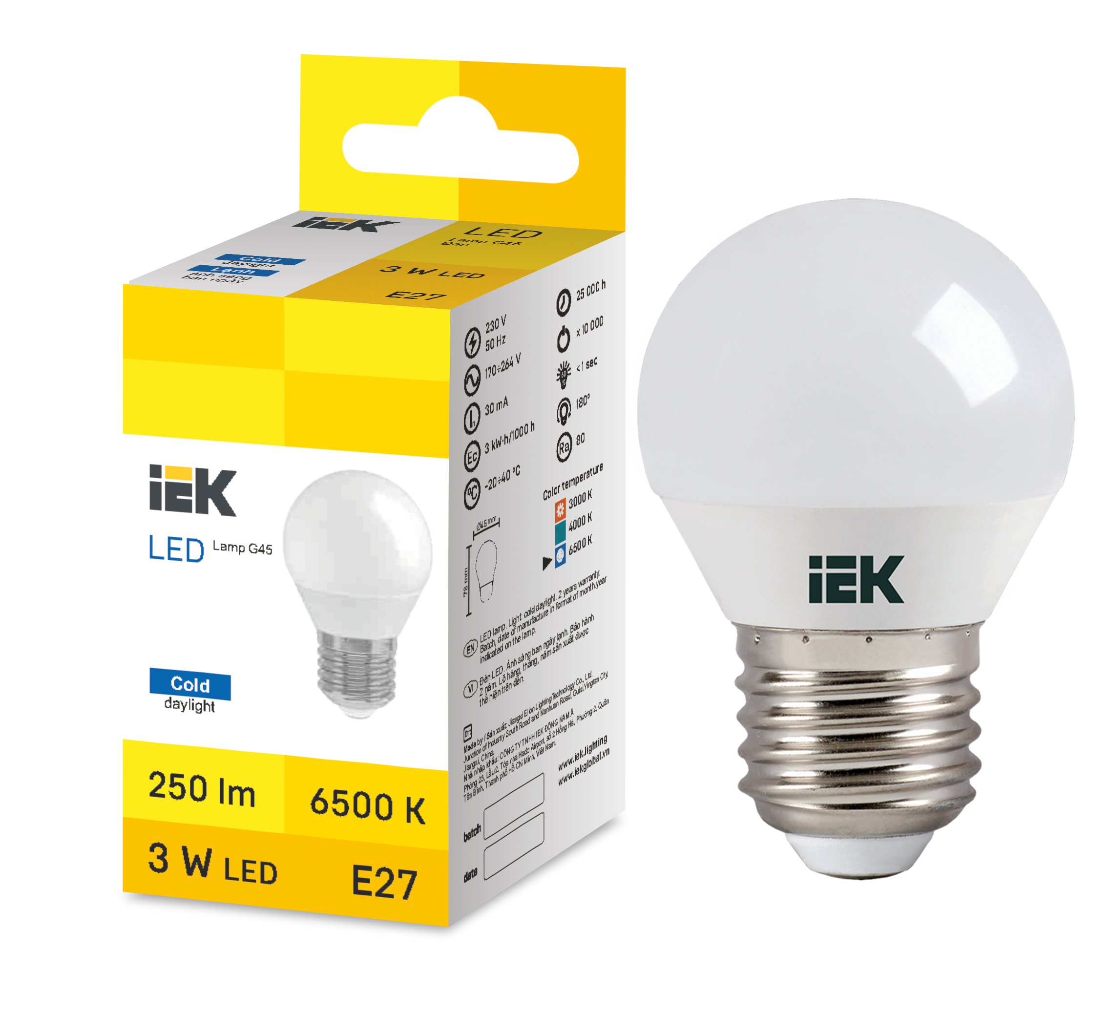LED Globe G45 3W 6500K E27 IEK