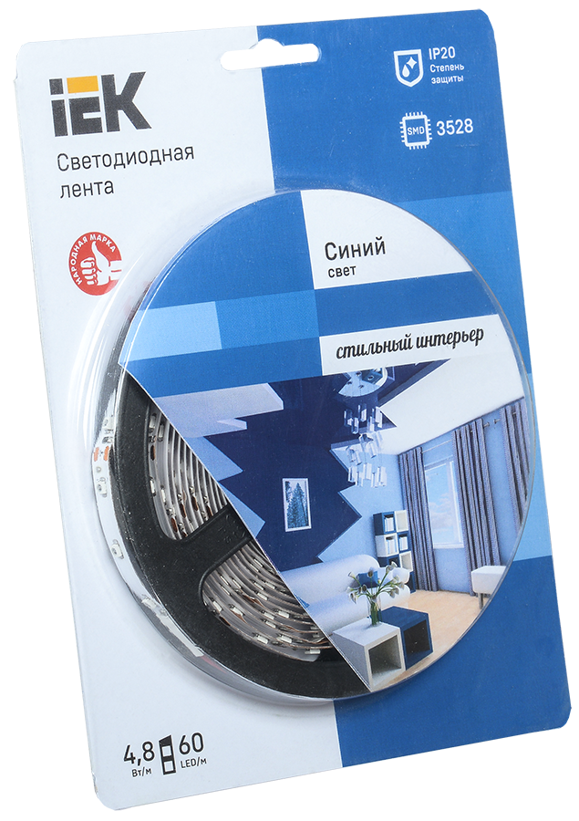Лента LED 5м блистер LSR-3528B60-4.8-IP20-12V синий цвет IEK-eco