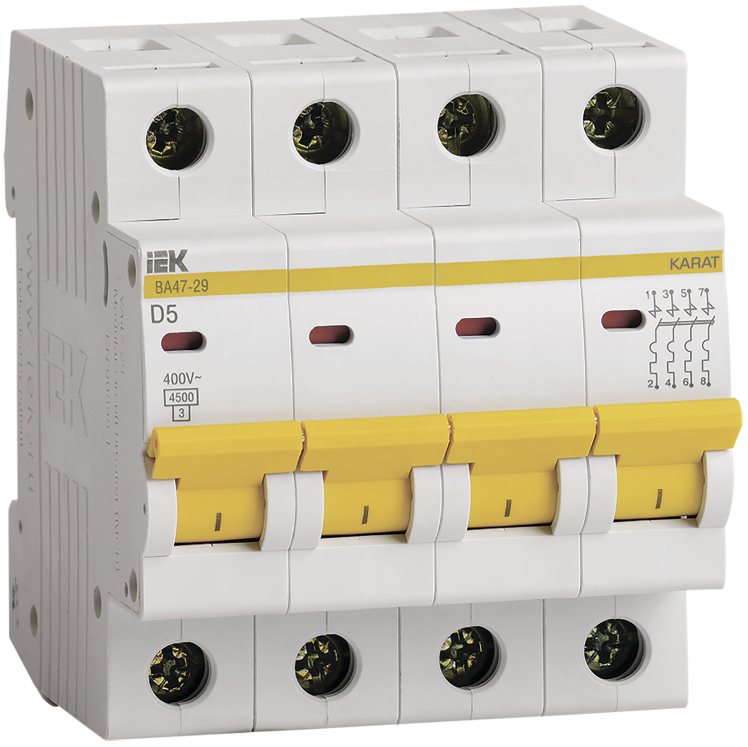 KARAT Автоматический выключатель ВА47-29 4P D 5А 4,5кА IEK