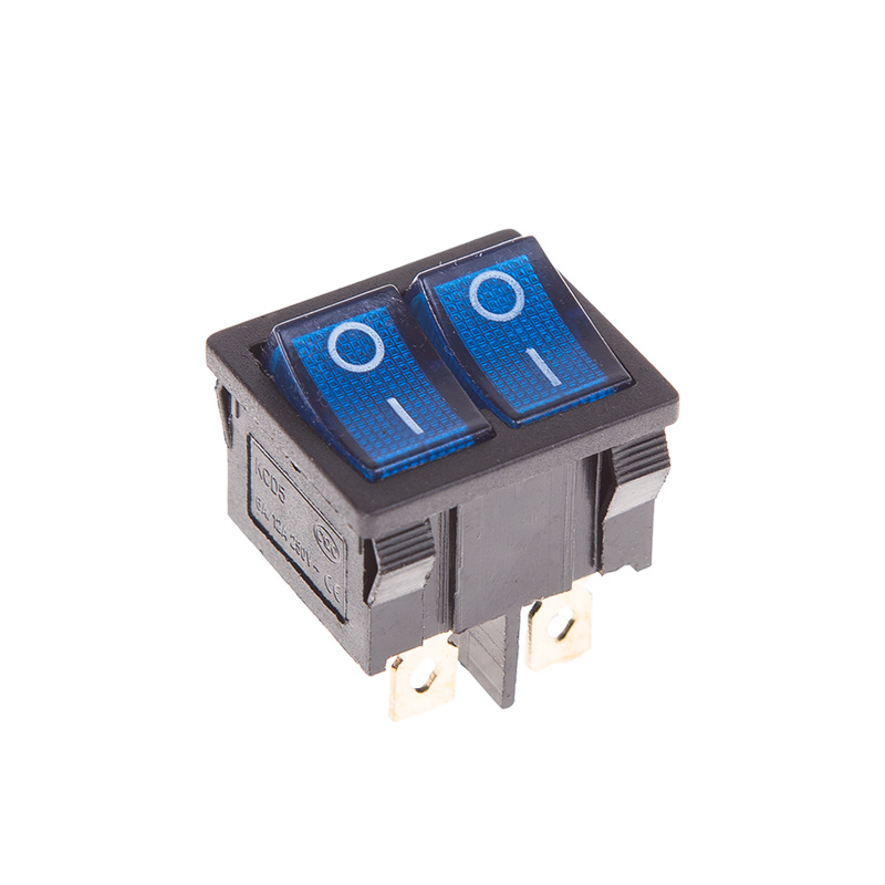 Выключатель клавишный 250V 6А (6с) ON-OFF синий с подсветкой ДВОЙНОЙ Mini (RWB-305) REXANT