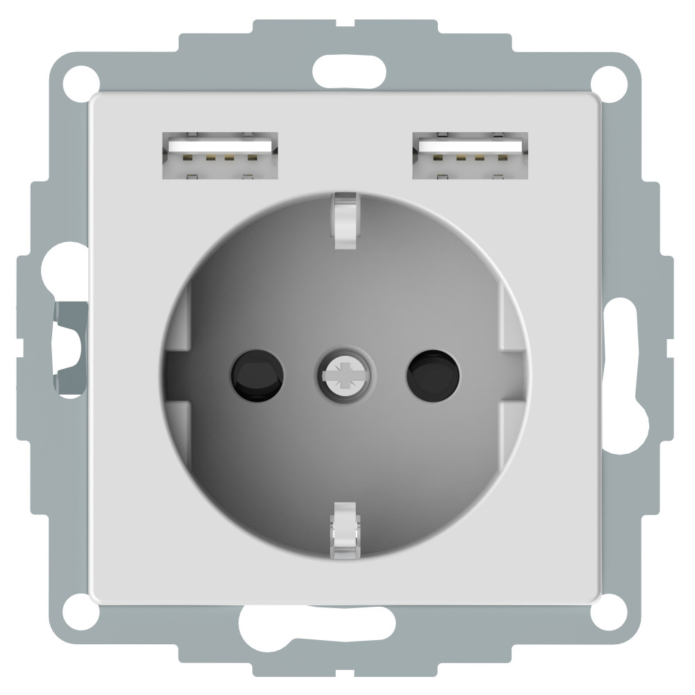 SM Розетка Schuko с 2 USB 2,4 A акт.бел.