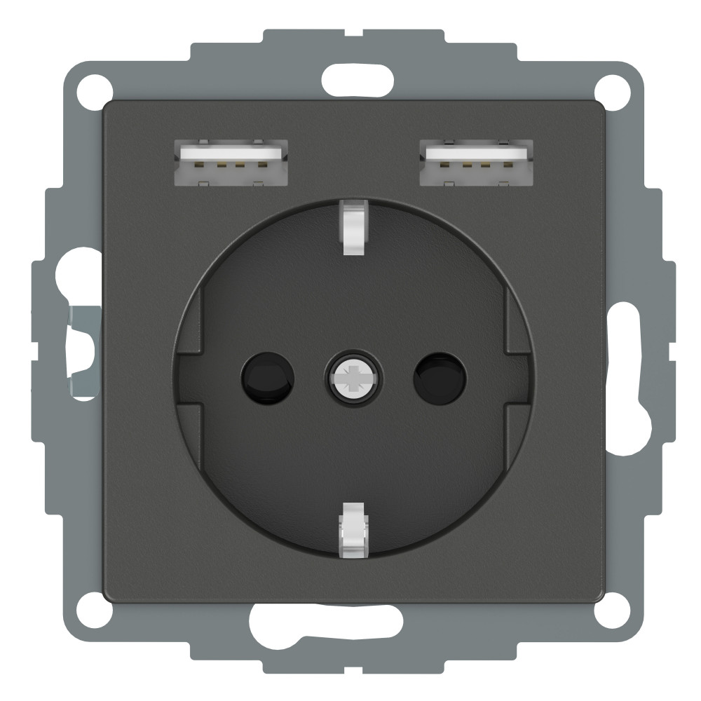 SM Розетка Schuko с 2 USB 2,4 A антрацит