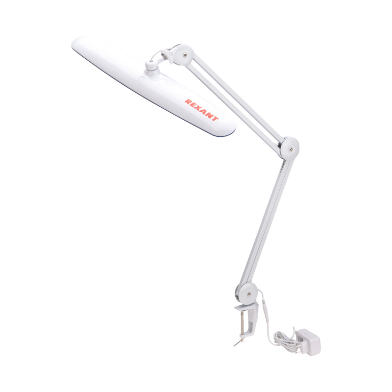 Лампа настольная бестеневая, струбцина, 117 SMD LED, диммер (4 уровня), белая REXANT