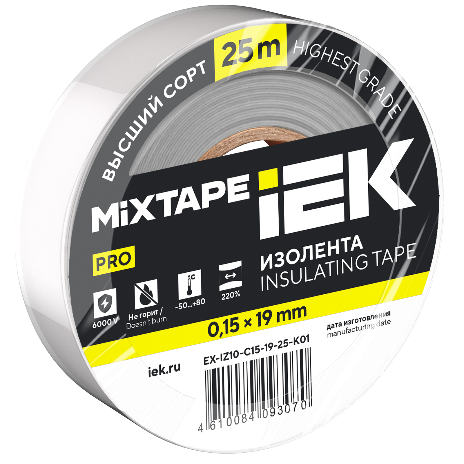 MIXTAPE PRO Изолента 0,15х19мм белая 25м IEK