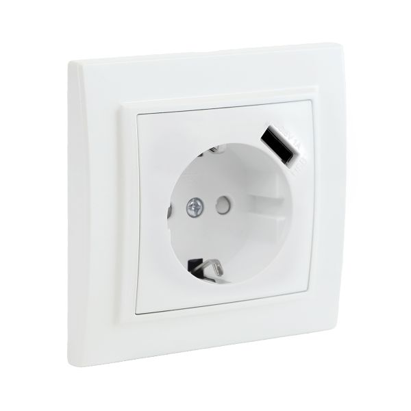 Розетка 1-местная СП с/з Минск 16А белая с защ. штор. с USB 1А EKF