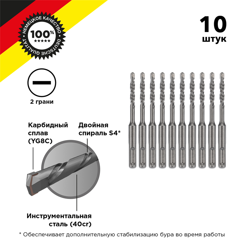 Бур по бетону 6x110x50мм, хвостовик SDS-plus (10 шт.) KRANZ