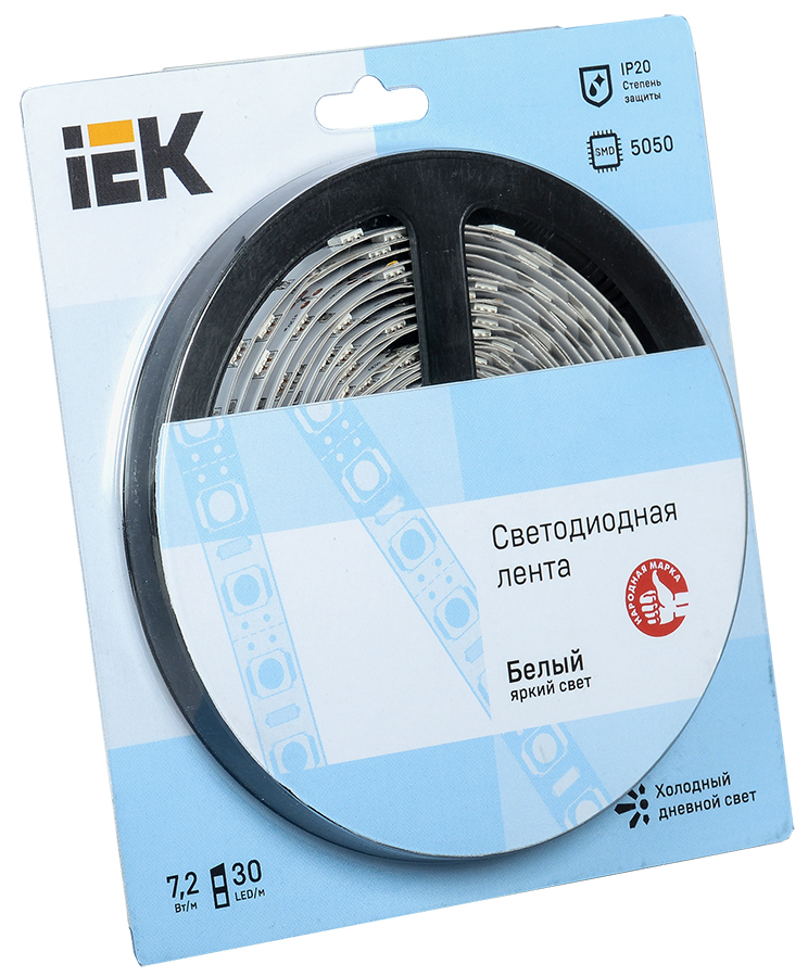 Лента LED 5м блистер LSR-5050W30-7,2-IP20-12V белый цвет IEK